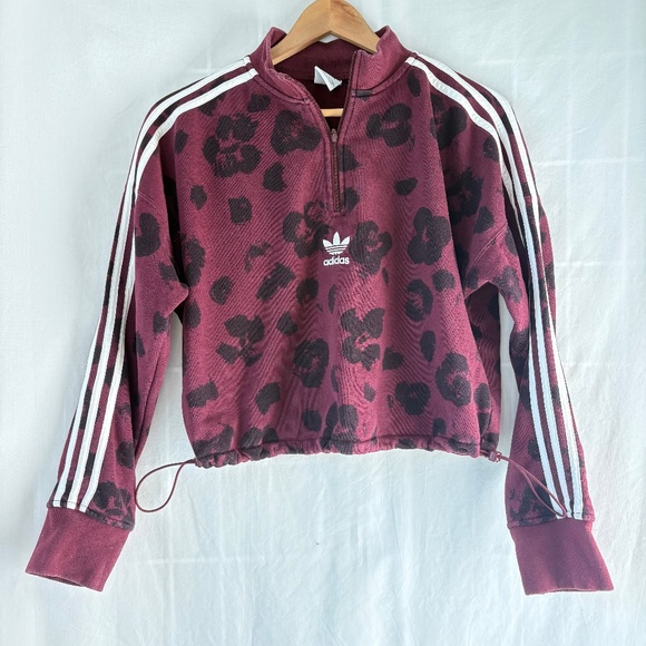 Adidas Originals Bellista Cropped sweatshirt cheetah all over print maroon black - Picture 3 of 14